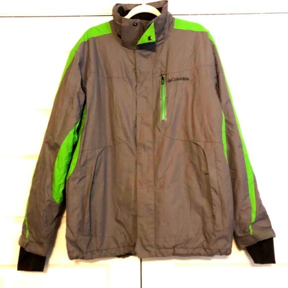 COLUMBIA Men's Omni-Heat Ski Jacket Waterproof Grey & Neon Green L MSRP $200